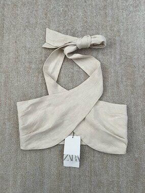 NWT Zara Linen Cotton Boho Festival Halter Crop Top S